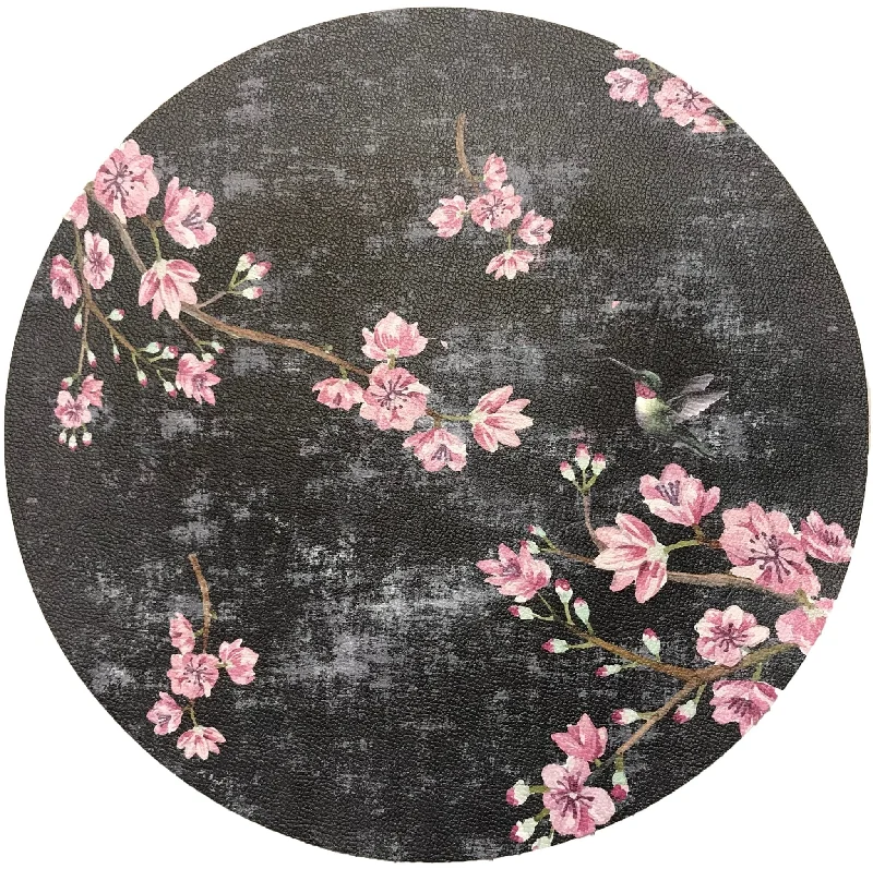 Blossom Fantasia Black Pink 16 Round Pebble Placemats, Set Of 4