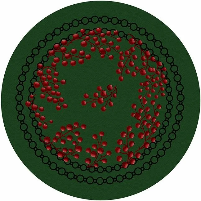 Christmas Berries Red Green 16 Round Pebble Placemat Set of 4