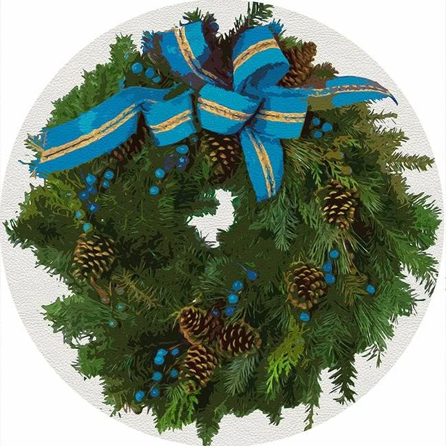 Christmas Wreath White Cerulean 16" Round Pebble Placemat Set of 4