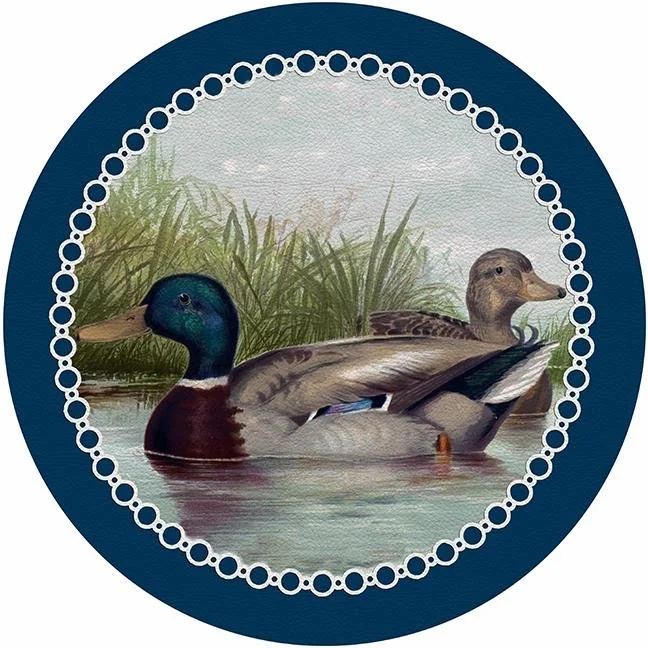 English Duck Pond Blue 16" Round Pebble Placemat Set of 4