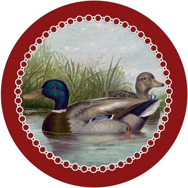 English Duck Pond Red 16" Round Pebble Placemat Set of 4