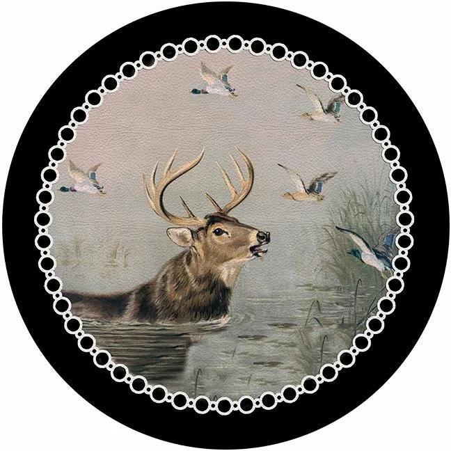 English Stag Black 16" Round Pebble Placemat Set of 4