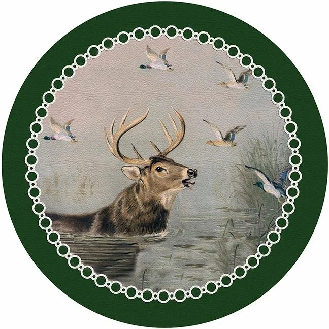 English Stag Green 16" Round Pebble Placemat Set of 4