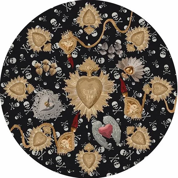 Ex Vote Skulls Black 16" Round Pebble Placemat Set of 4