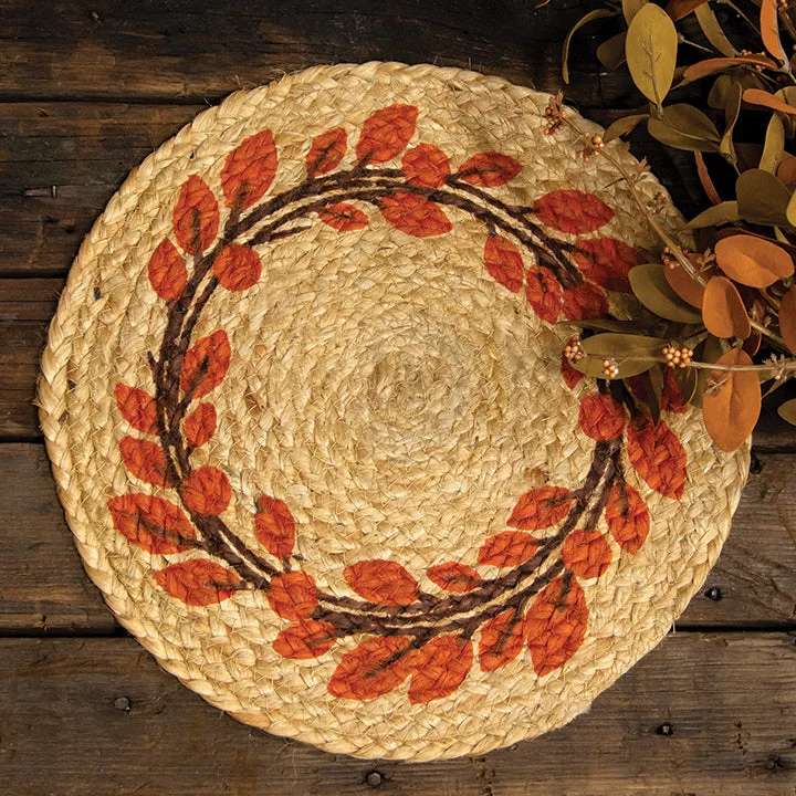 Fall Leaves Wreath Braided Jute Placemat Table Mat