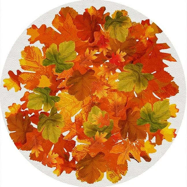 Fallen Leaves White 16" Round Pebble Placemat Set of 4