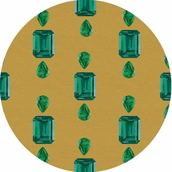 Gem Emeralds Gold 16" Round Pebble Placemat Set of 4