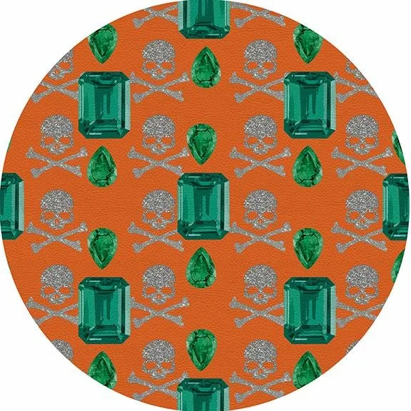 Gem Emeralds Skull Orange 16" Round Pebble Placemat Set of 4