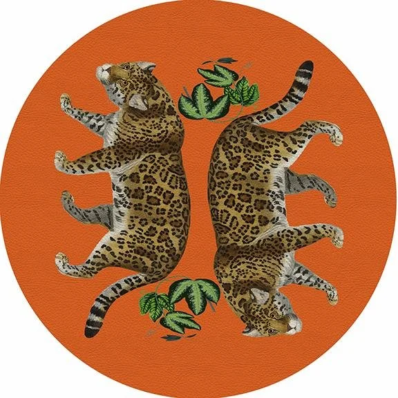 Leopard Seeing Double Orange 16" Round Pebble Placemat Set of 4