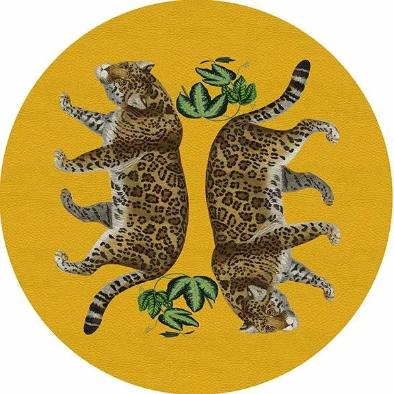 Leopard Seeing Double Yellow 16" Round Pebble Placemat Set of 4