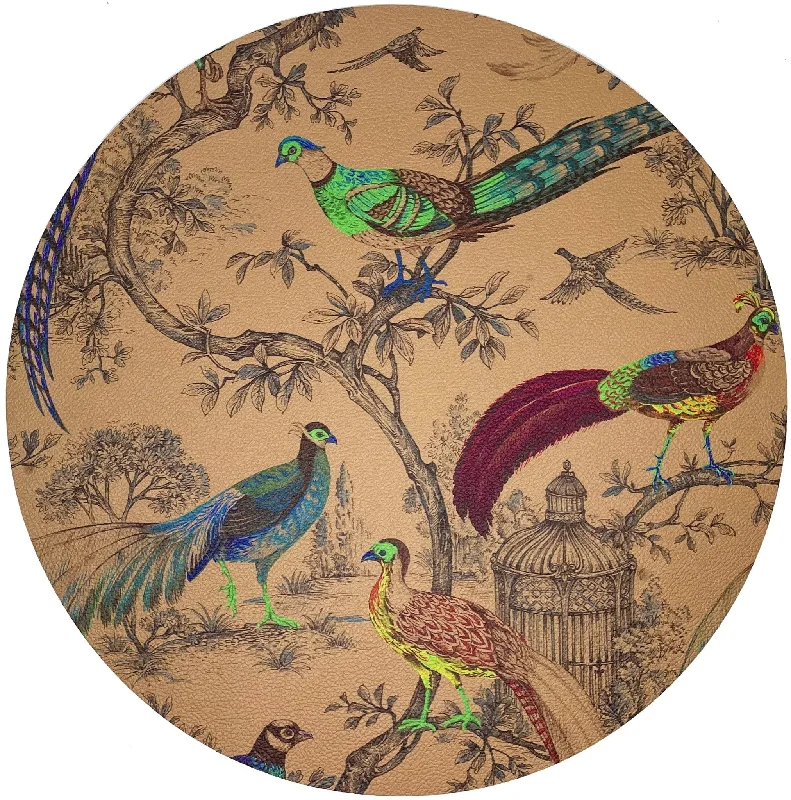 Pheasant Fall Sauvage Mustard 16" Round Pebble Placemat, Set of 4