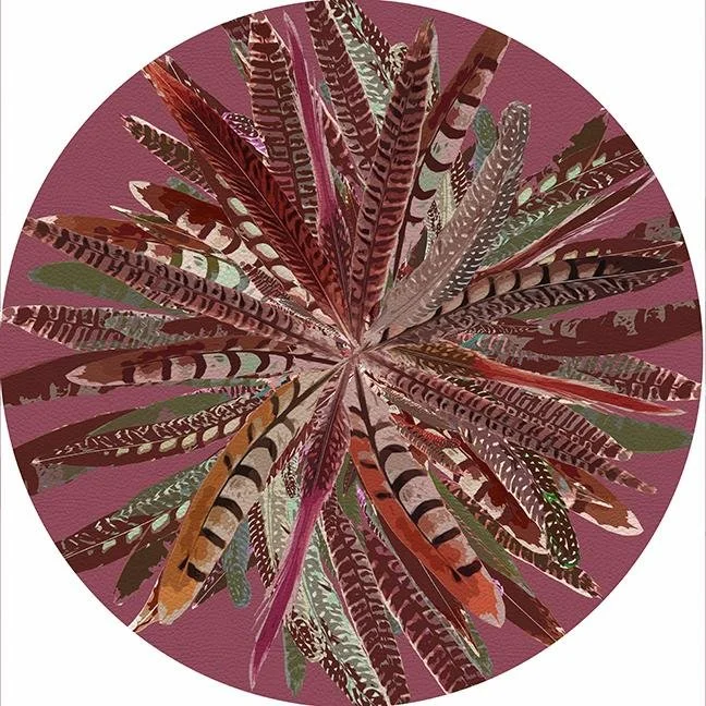 Pheasant Feathers Mauve 16" Round Pebble Placemat Set of 4