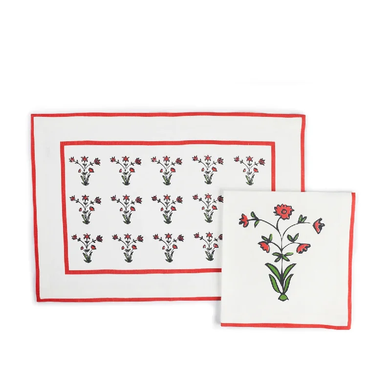 Set of Four Placemat & Napkin Crimson