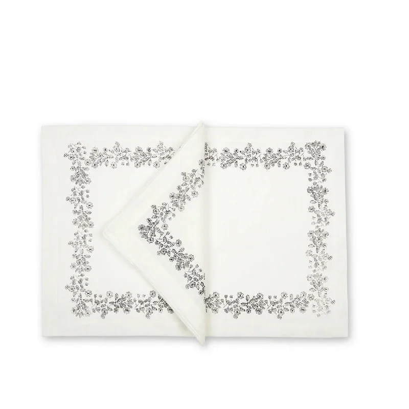 Set of Four Placemat & Napkin Grey Rose Bush