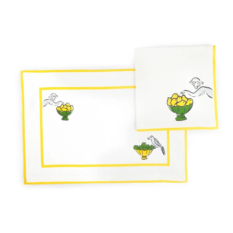 Set of Four Placemat & Napkin Yellow Monkey