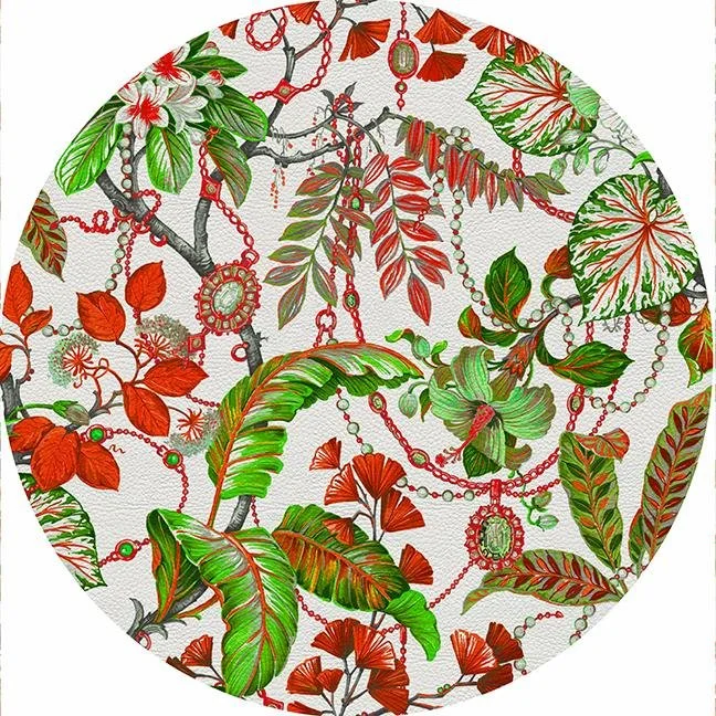 Plumeria Red 16" Round Pebble Placemat Set of 4