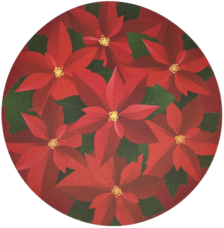 CHRISTMAS POINSETTIA 16 ROUND PEBBLE PLACEMAT, SET OF 4