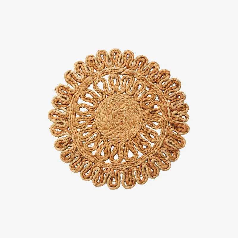 Jute Round Flower Placemat, D40cm, Natural