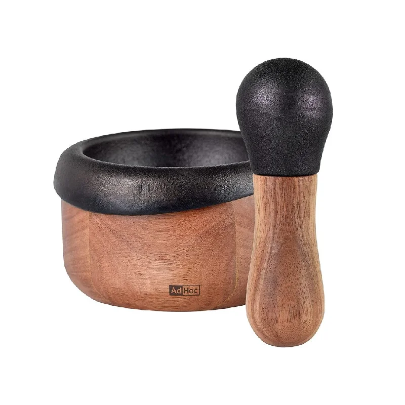 AdHoc Crush 2 Piece Mortar & Pestle Set, Cast Iron / Wood