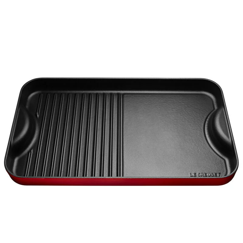 Le Creuset Rectangle 2-In-1 Enamelled Cast Iron Grill & Griddle, Cerise