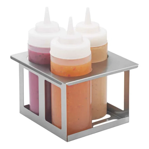 Server 1/6 Size Squeeze Bottle Holder with 3 x 16 Oz Bottles, Stainless Steel