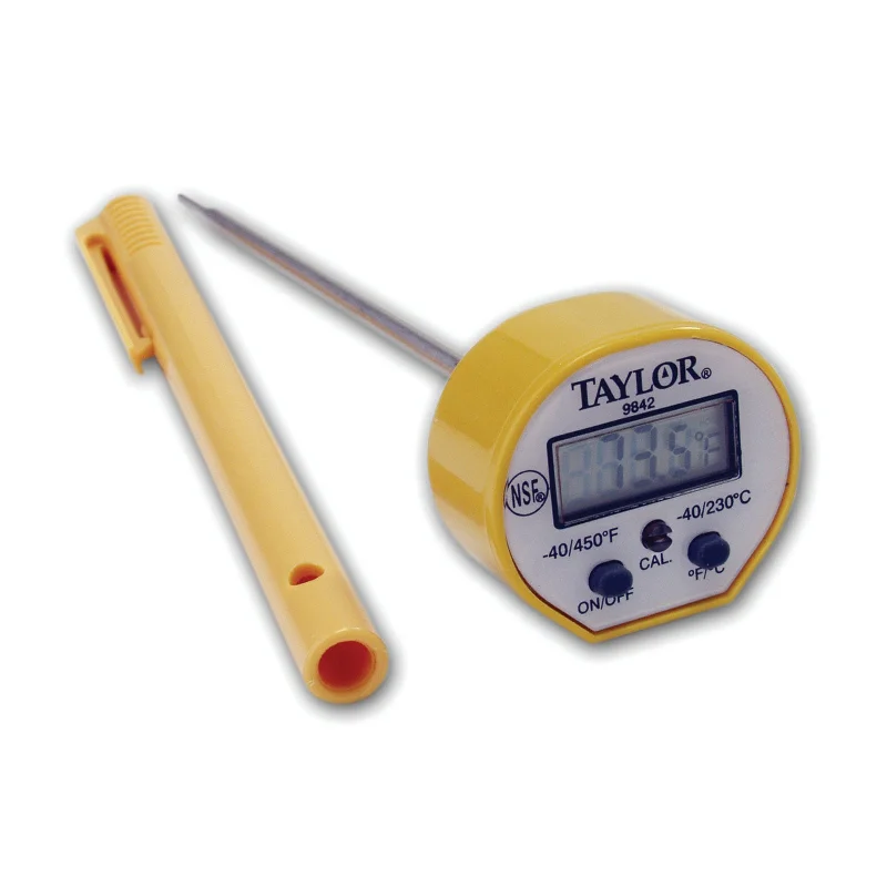 Taylor Waterproof Digital Pocket Thermometer with Case & Sleeve, Yellow, -40° to 450°F