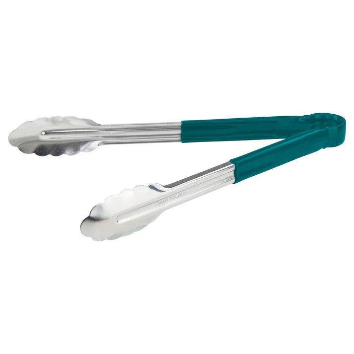 Winco 12" Tongs with Green Handle - UT-12HP-G