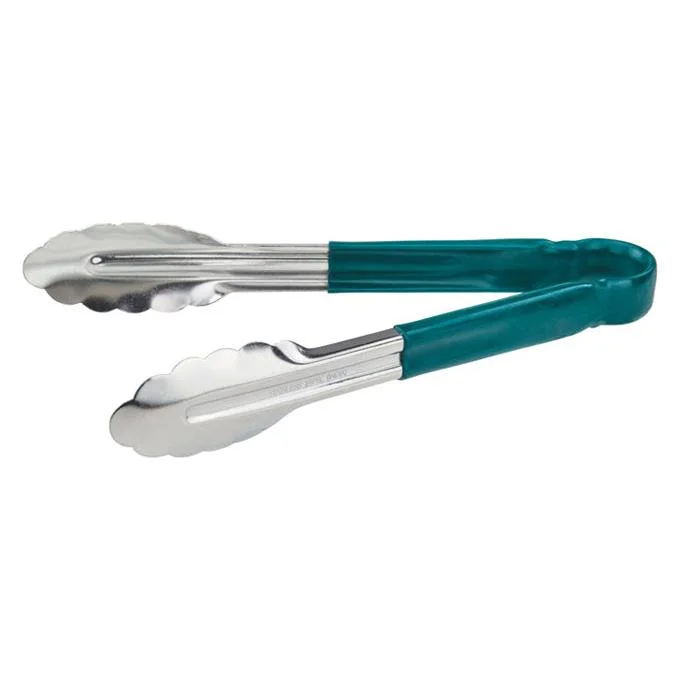 Winco 9" Utility Tongs for Cold Food, Green Handle