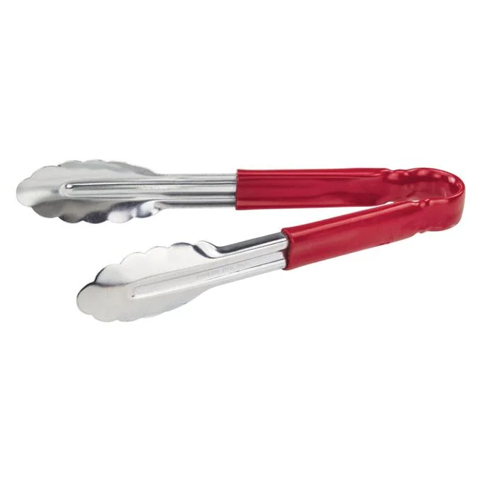 Winco 9" Utility Tongs for Cold Food with Red Handle - UT-9HP-R