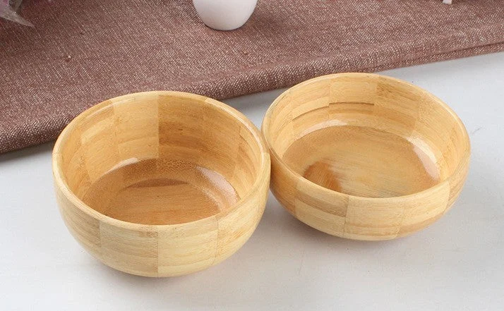 2 Pieces Bamboo Wooden Bowl Kitchen Handmade Children Kids Fruit Rice Bowl