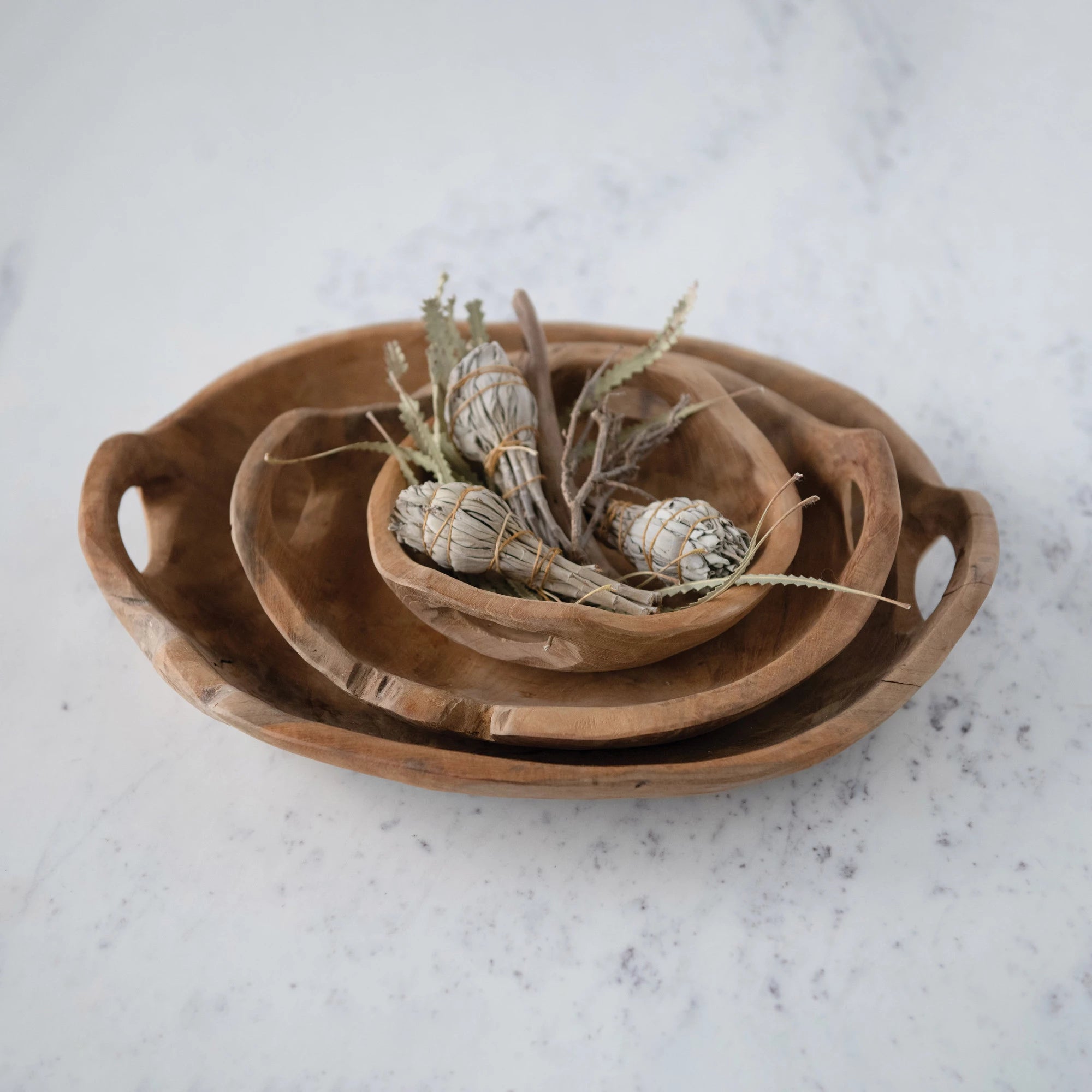 Creative Co-op - Teak Wood Bowl With Handles