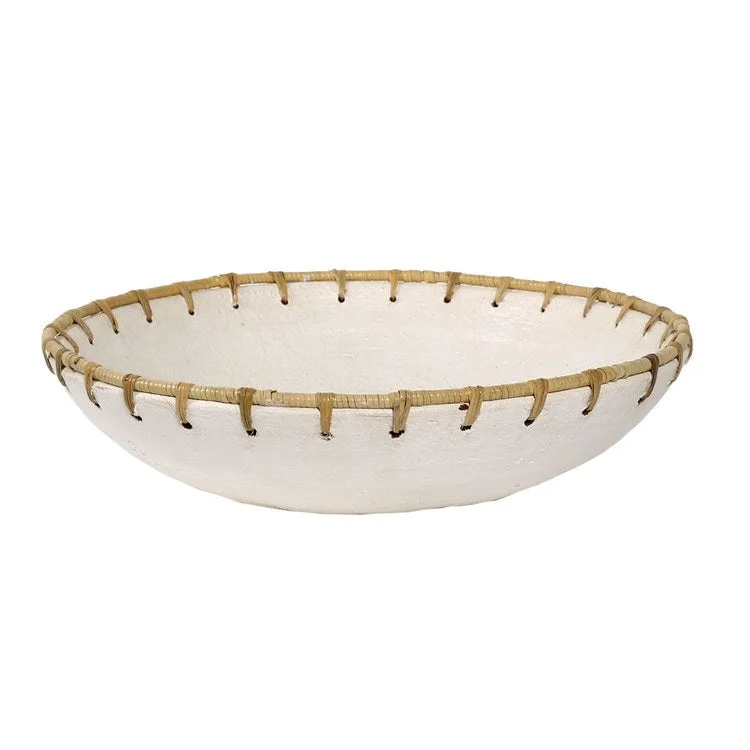 Bowl Barcelona Display 18.25 Inch White/Natural Ceramic/Rattan