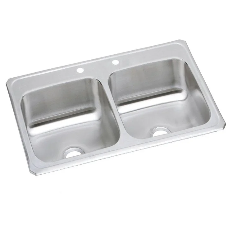 Kitchen Sink Celebrity 43 x 22 Inch Double Bowl Equal 2 Hole Brushed Satin Drop-In