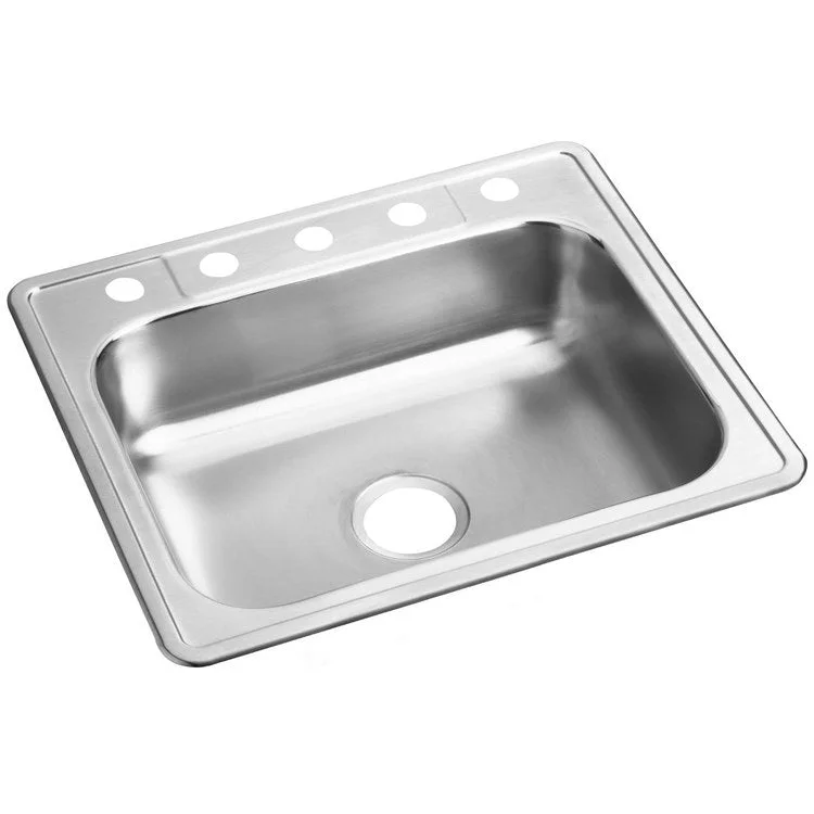 Kitchen Sink Dayton 25 x 21.25 Inch Single Bowl 5 Hole ADA Satin Drop-In Rectangle Drain Location Center Depth 6-4/7 Inch Bottom Only Pads