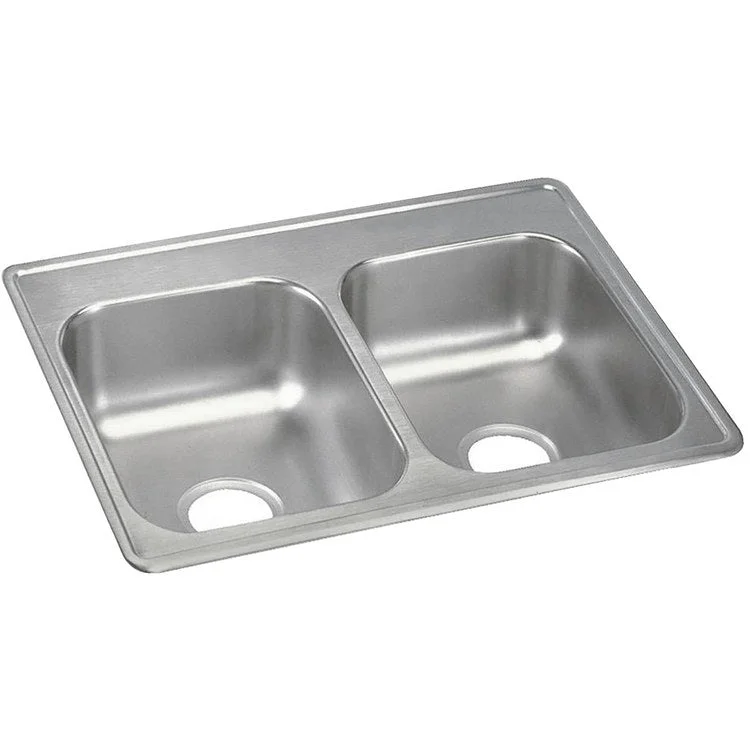 Kitchen Sink Dayton 25 x 19 Inch Double Bowl Equal ADA Satin Drop-In Rectangle Drain Location Center Depth 6-1/3 Inch Bottom Only Pads