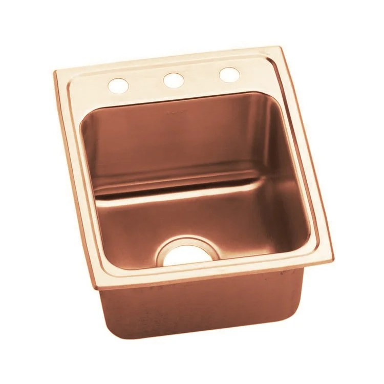 Kitchen Sink 17 x 22 Inch Single Bowl Antimicrobial Copper 3 Hole Lustrous Satin Drop-In