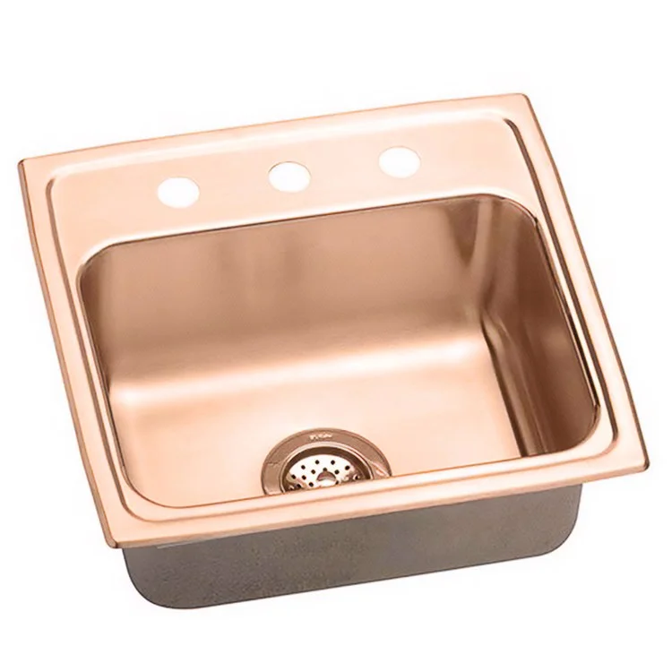 Kitchen Sink 19.5 x 19 Inch Single Bowl Antimicrobial Copper Lustrous Satin Drop-In