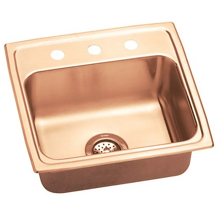 Kitchen Sink 19.5 x 19 Inch Single Bowl Antimicrobial Copper 3 Hole Lustrous Satin Drop-In