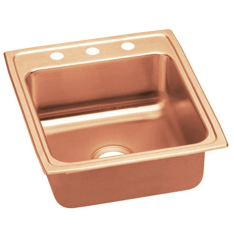 Kitchen Sink 19.5 x 22 Inch Single Bowl Antimicrobial Copper Lustrous Satin Drop-In