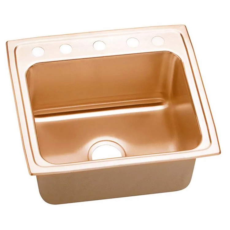 Kitchen Sink 22 x 19.5 Inch Single Bowl Antimicrobial Copper 5 Hole Lustrous Satin Drop-In