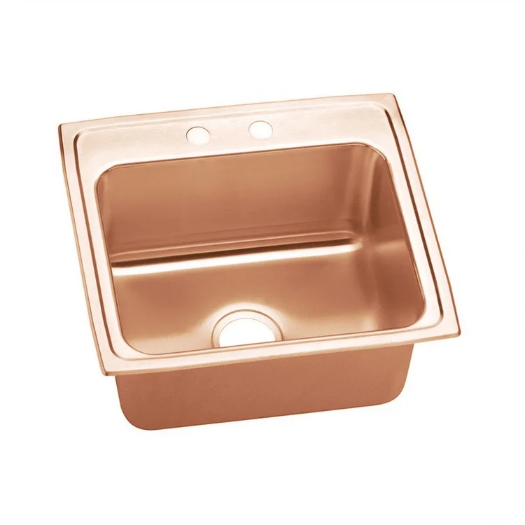 Kitchen Sink 22 x 19.5 Inch Single Bowl Antimicrobial Copper MR2 Hole Lustrous Satin Drop-In