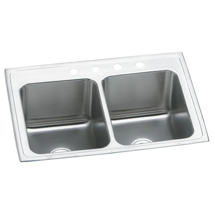 Kitchen Sink Lustertone Classic 25 x 19.5 Inch Double Bowl Equal MR2 Hole Lustrous Satin Drop-In