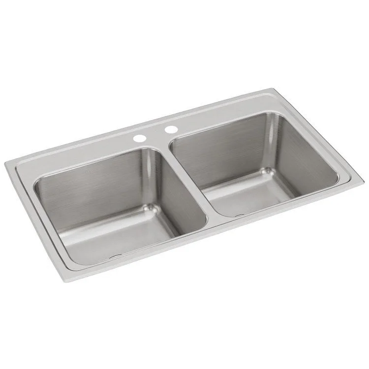 Kitchen Sink Lustertone Classic 33 x 19.5 Inch Double Bowl Equal 2 Hole Lustrous Satin Drop-In 10-1/8 Inch