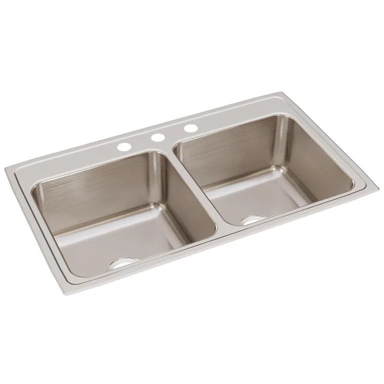 Lustertone Classic 37" Double Bowl Stainless Steel Drop-In Kitchen Sink with 3 Holes