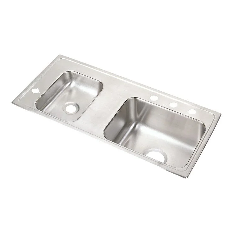 Classroom Sink Lustertone 37.25 x 17 Inch Double Bowl ADA Left Lustrous Satin Drop-In Minimum Cabinet Size 42 Inch 4 Inch 18 Gauge Bottom Only Pads 64090014 Mounting Hardware Included for Countertops Up to 3/4IN