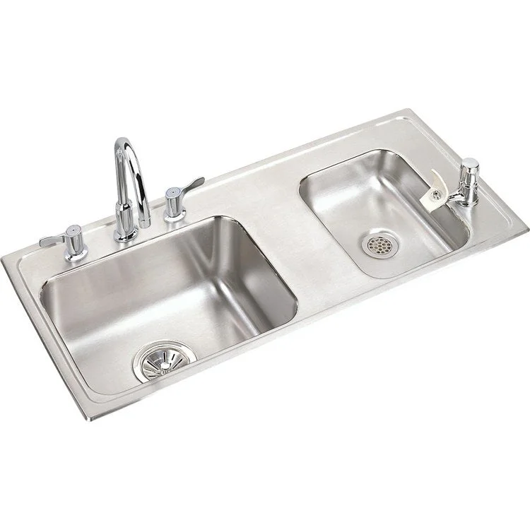 Classroom Sink Lustertone 37-1/4 x 17 x 4 Inch 3-7/8 Inch 3-1/2 Inch 2 Bowl ADA Right Kit 4 Hole Lustrous Satin Drop-In 42 Inch