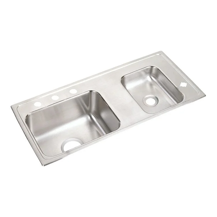 Classroom Sink Lustertone 37.25 x 17 Inch Double Bowl ADA Right 4 Hole Lustrous Satin Drop-In Minimum Cabinet Size 42 Inch 4-1/2 Inch 18 Gauge Bottom Only Pads 64090014 Mounting Hardware Included for Countertops Up to 3/4IN