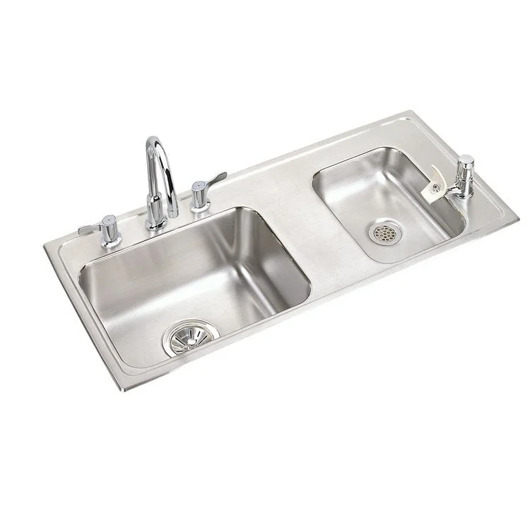 Classroom Sink Lustertone 37-1/4 x 17 x 4-1/2 Inch 4-3/8 Inch 3-1/2 Inch 2 Bowl ADA Right Kit 4 Hole Lustrous Satin Drop-In 42 Inch 64090014 Mounting Hardware