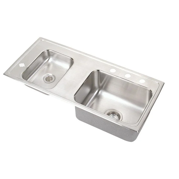 Classroom Sink Lustertone 37.25 x 17 Inch Double Bowl ADA Left 4 Hole Lustrous Satin Drop-In Minimum Cabinet Size 42 Inch 4-1/2 Inch 18 Gauge Bottom Only Pads Mounting Hardware Included for Countertops Up to 3/4IN