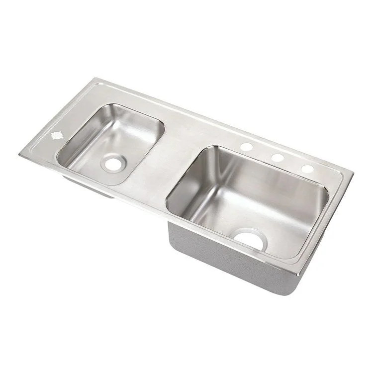 Classroom Sink Lustertone 37.25 x 17 Inch Double Bowl ADA Left Lustrous Satin Drop-In Minimum Cabinet Size 42 Inch 5 Inch 18 Gauge Bottom Only Pads Mounting Hardware Included for Countertops Up to 3/4IN